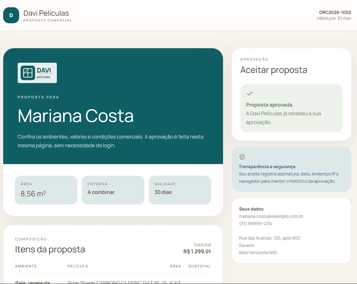 Proposta aprovada pela cliente no link